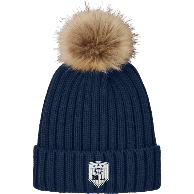 CML Girls Ice Hockey Faux Fur Pom Beanie