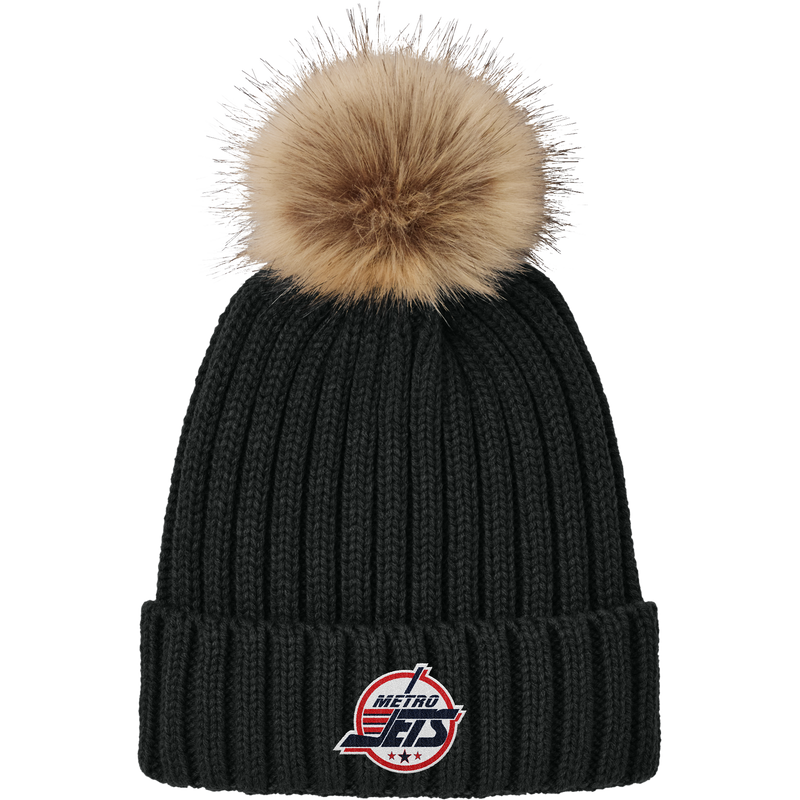Metro Jets Faux Fur Pom Beanie